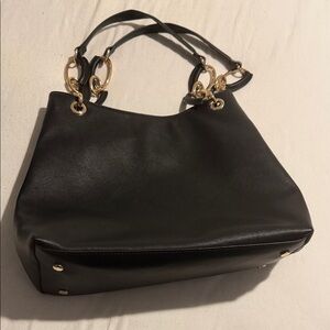 INC International Concepts Black Shoulder Bag with Gold Rings